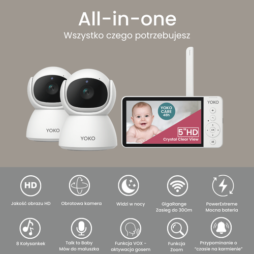 Elektroniczna niania YOKO X5™DUO + Monitor oddechu Babysense 8 nowej generacji (Wyrób medyczny).  